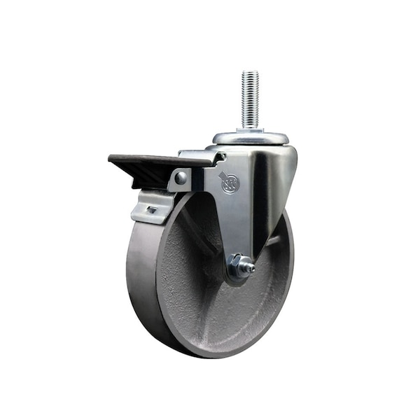 5 Inch Semi Steel Wheel Swivel 34 Inch Threaded Stem Caster with Brake SCC